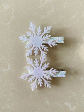 Load image into Gallery viewer, Pair of Shimmering Snowflake hair clips
